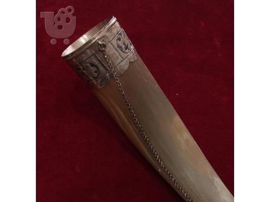 ANTIQUE IMPERIAL RUSSIAN HAND MADE SILVER 84 & NIELLO HUNTING HORN DRINKING CUP.