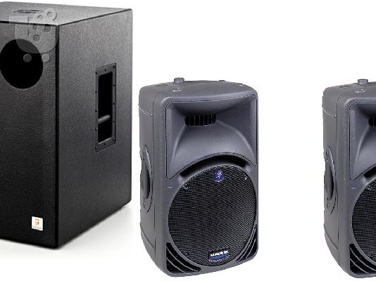 PoulaTo: 4 ηχεία MACKIE SRM 450 και 2 subwoofers THE BOX TA 18 500W