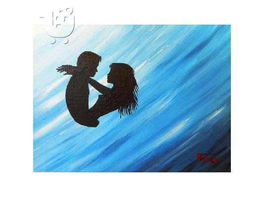 PoulaTo: Πίνακας ζωγραφικής (LOVERS) Acrylic Painting on Canvas Panel