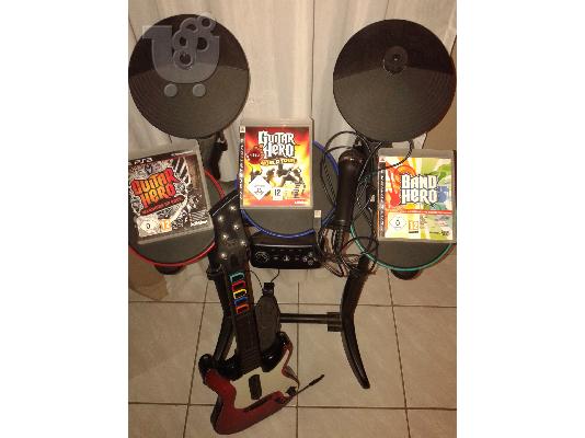 PoulaTo: guitar hero set ps3 (μικροφωνο,κιθαρα,ντραμς+3games)