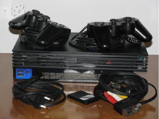PoulaTo: Sony Playstation 2 + 10 παιχνιδια  + τηλεχειριστηρια + τιμονιερα
