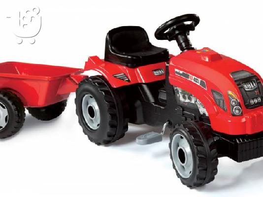 PoulaTo: Smoby GM Τρακτέρ Bull Red Με Ρυμούλκα (7/033045)