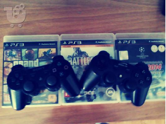 PS3 40gb σε άριστη κατάσταση +GTA V,BF4,PRO 2014+2 joysticks(δόνηση)...