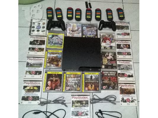 PoulaTo: Playstation 3 slim 250gb + 10 παιχνιδια + 2 χειρηστηρια + πολλα άλλα