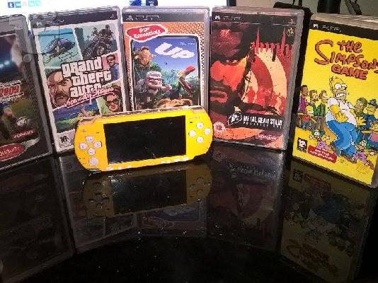 PoulaTo: Sony PSP lite κιτρινο limited edition + 5 παιχνιδια + φορτιστης + καρτα μνημης