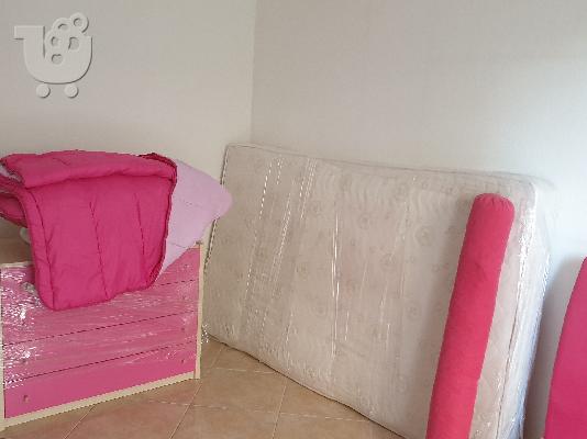 κρεβάτι ημίδιπλο + στρώμα+συρταριέρα